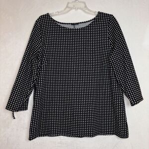 Talbots Woman Blouse Knit Top Size 1X Black White Geometric Print 3/4 Sleeve